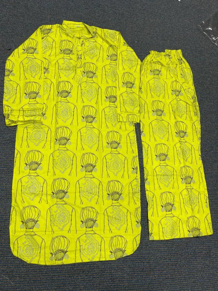 Yellow outfit with black pattern on a dark background